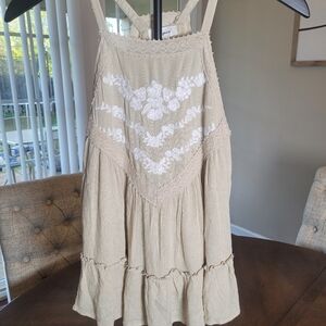 Japna beige Embroidered Boho tank top.  Size XS